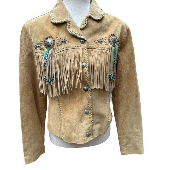 Women's Unbranded Suede Jacket with Fringe Detail - Tan - Picture 2 of 16